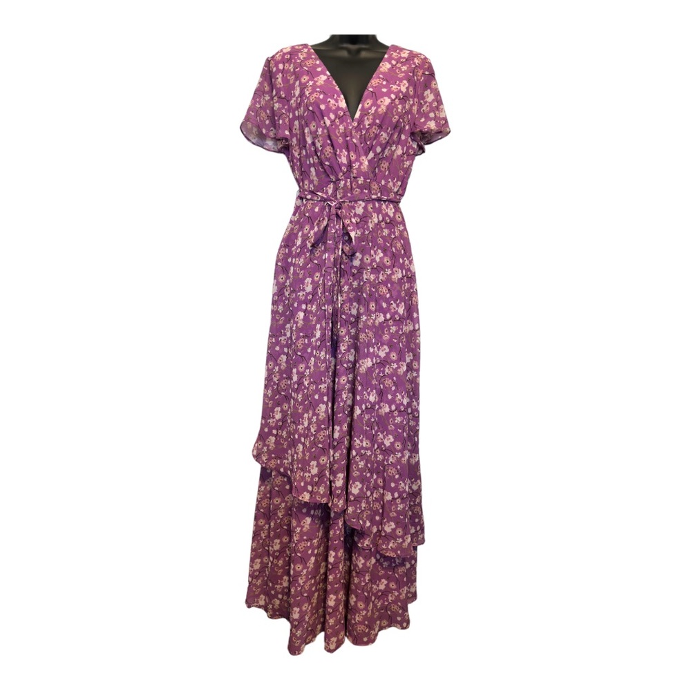 Kimi & Kai Materity Jolene Faux Wrap Chiffon Maxi Dress Size S